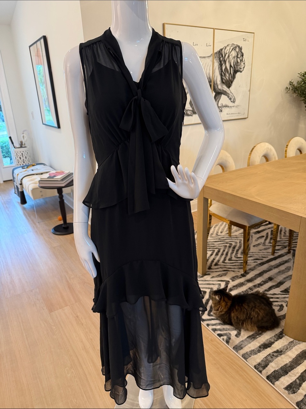 Who What Wear Black Sleeveless Tie-Neck Ruffle Maxi Dress